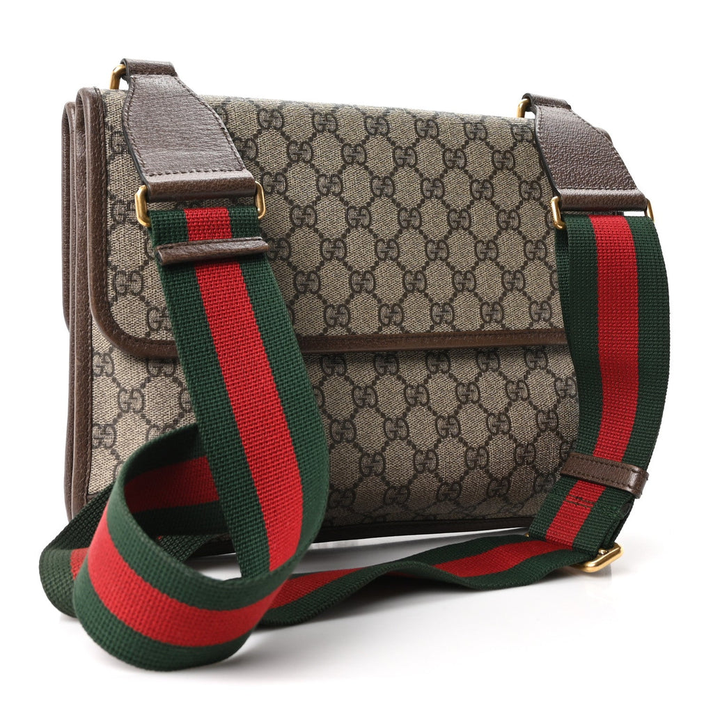 Gucci GG Supreme Monogram Web Neo Vintage Double Flap Messenger Bag Beige New Acero