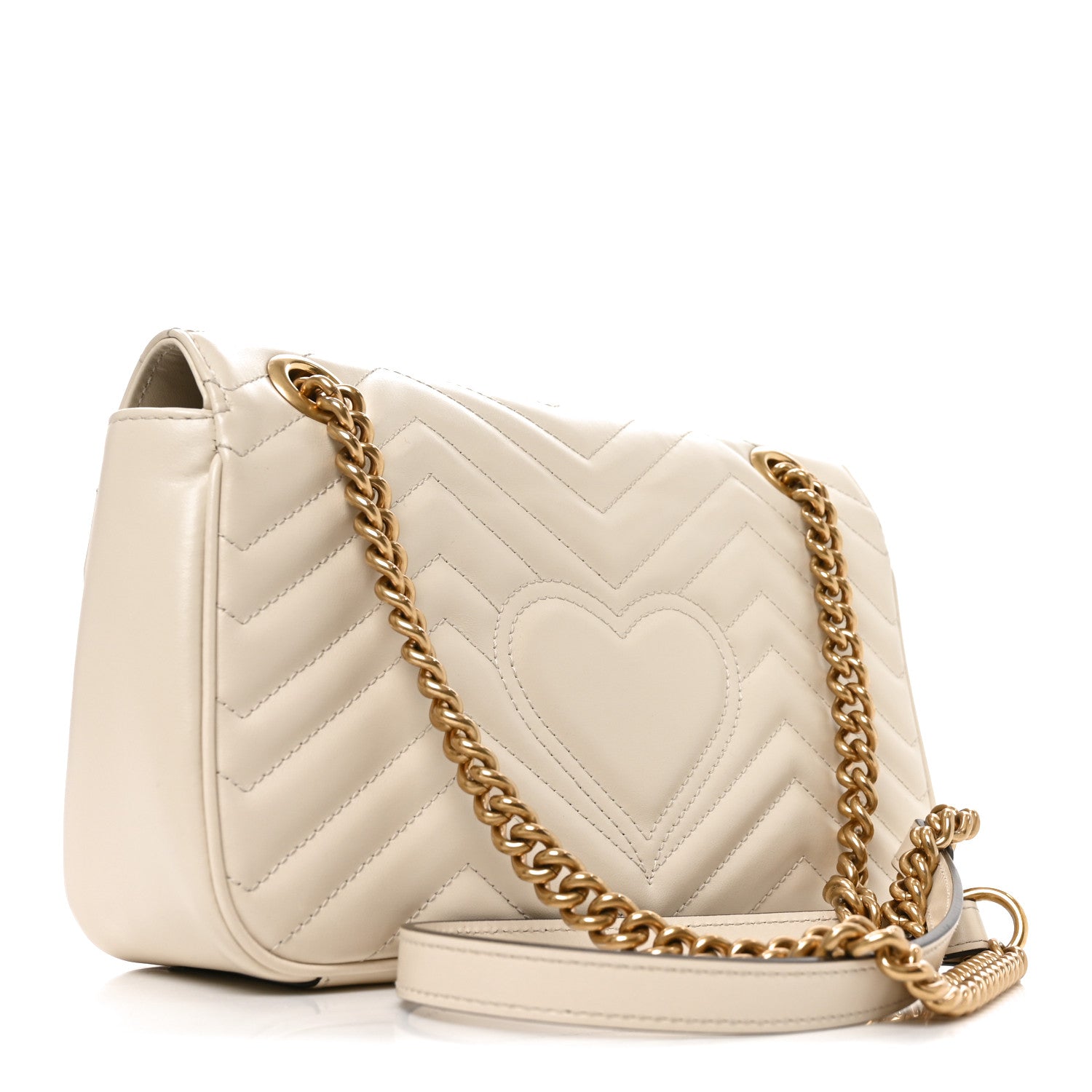 Gucci Calfskin Matelasse Small GG Marmont Shoulder Bag White