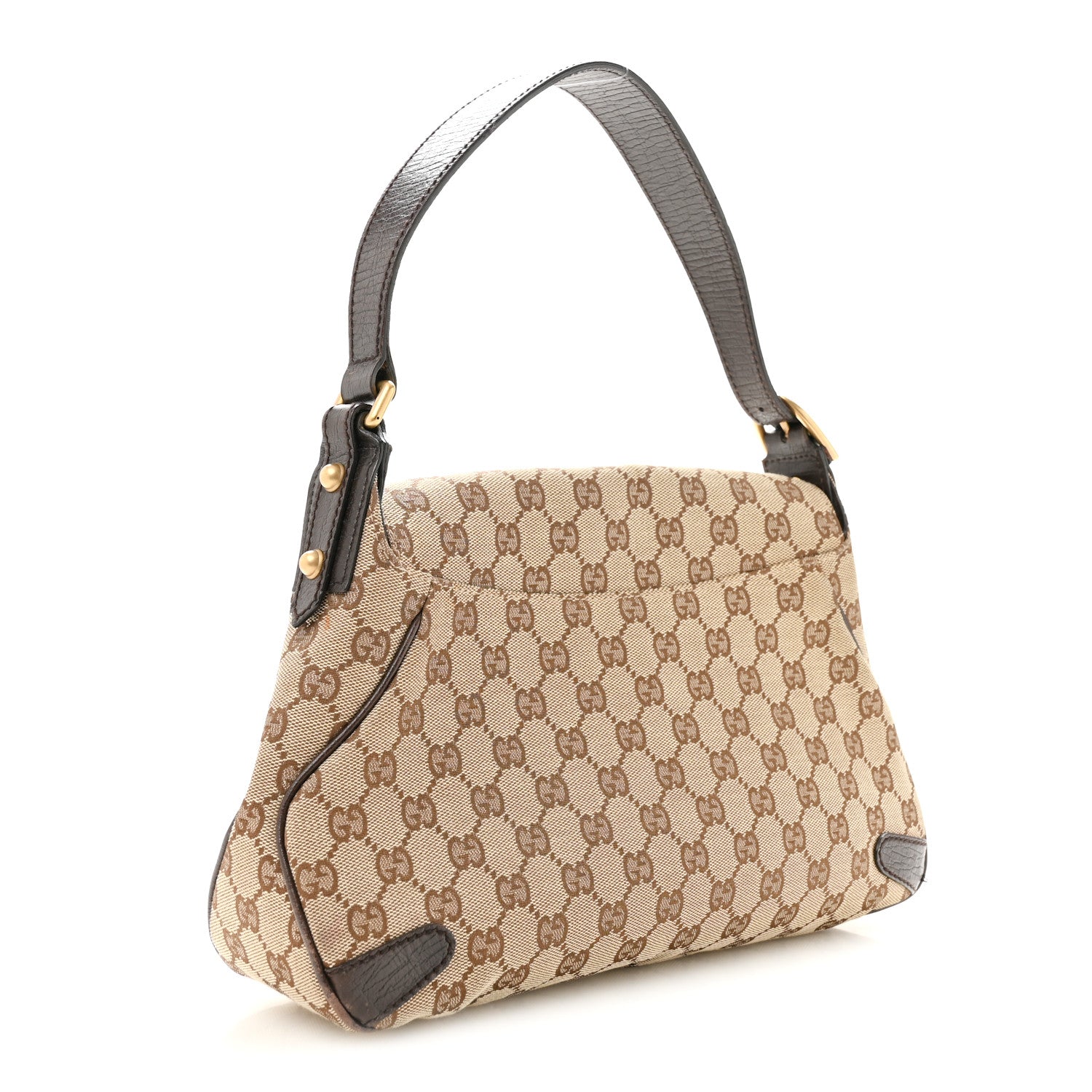 Gucci Monogram Horsebit Chain Flap Shoulder Bag Brown