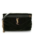 Saint Laurent Velvet Quilted Small Loulou Puffer Monogram Chain Satchel Kaki Musk