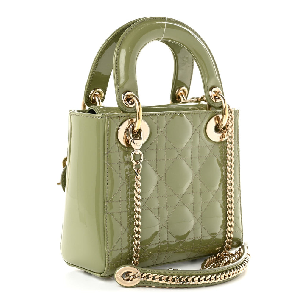 Dior Patent Cannage Mini Lady Dior Dusty Green