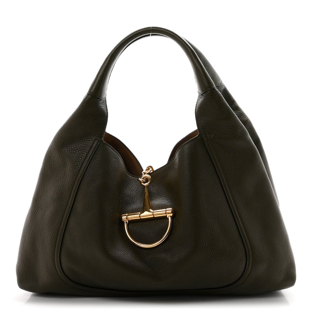 Gucci Grained Calfskin Softbit Maxi Shoulder Bag Forest Green