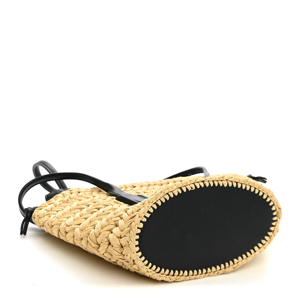 Bottega Veneta Raffia Calfskin Small Arco Basket Black