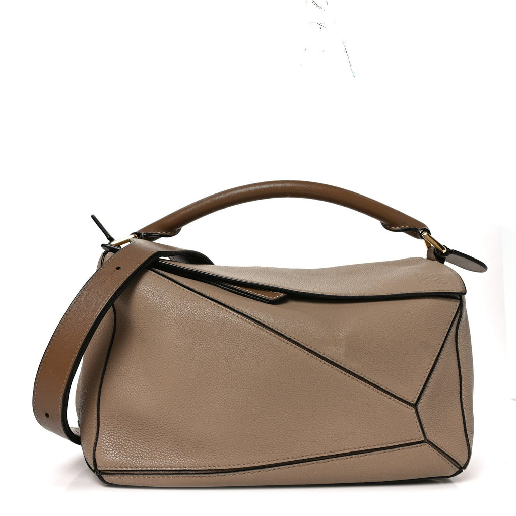 Loewe Grained Calfskin Medium Puzzle Bag Sand Mink front view