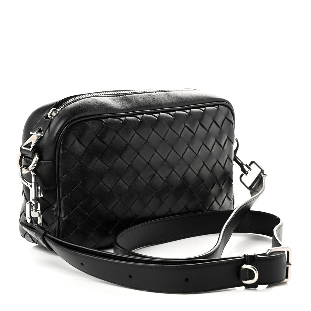 Bottega Veneta Calfskin Intrecciato Small Camera Bag Black