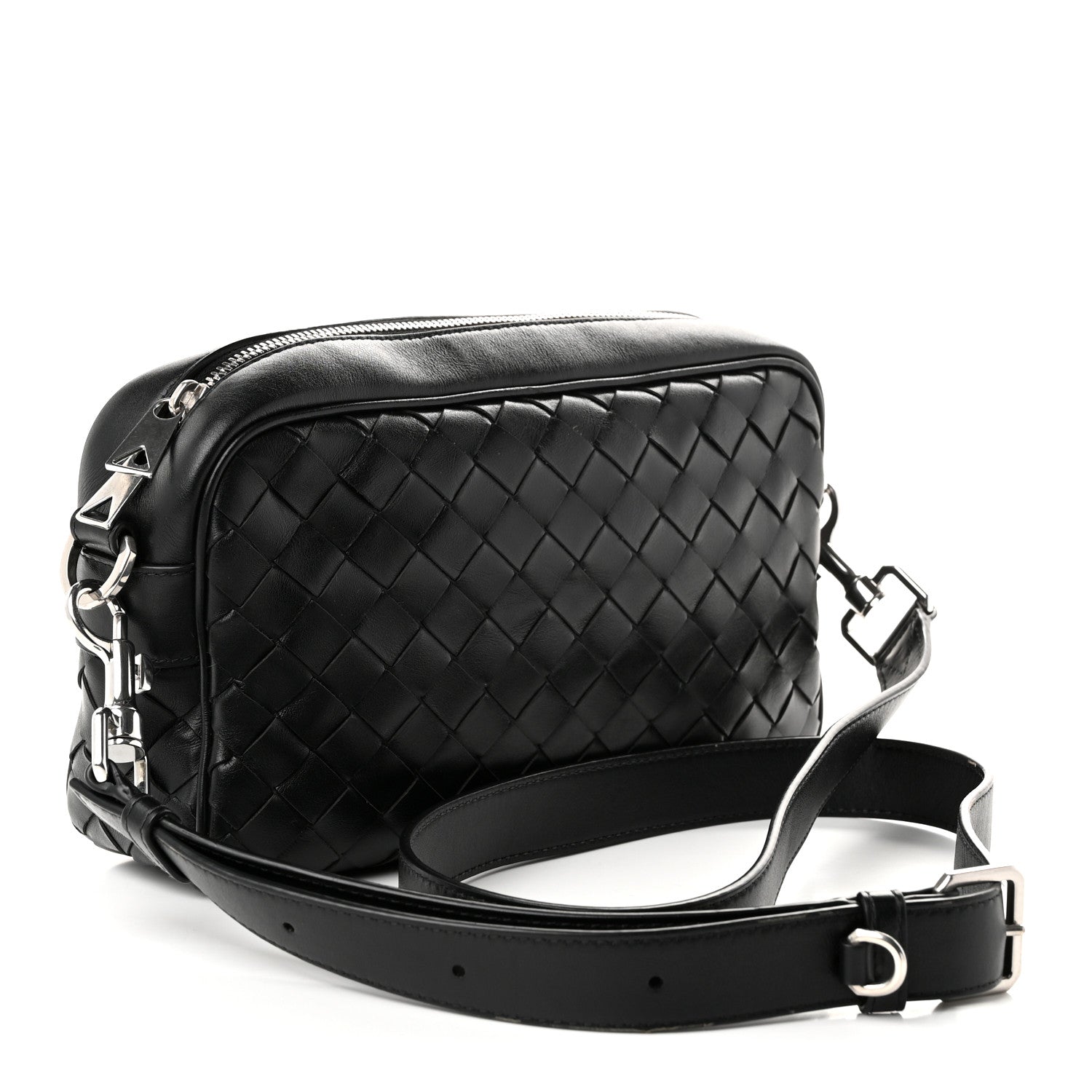 Bottega Veneta Calfskin Intrecciato Small Camera Bag Black