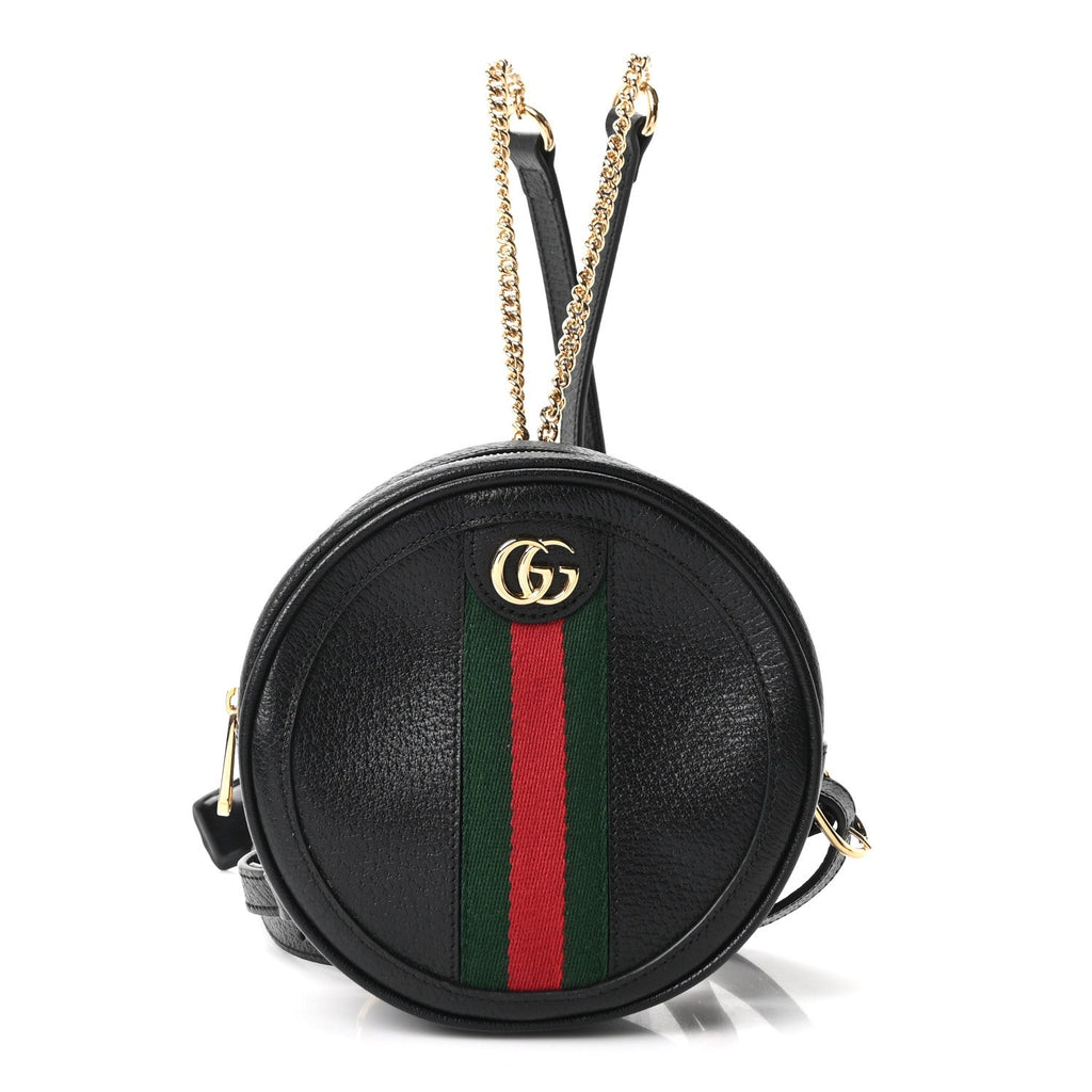 Gucci Grained Calfskin Web Mini Ophidia Round Backpack Black