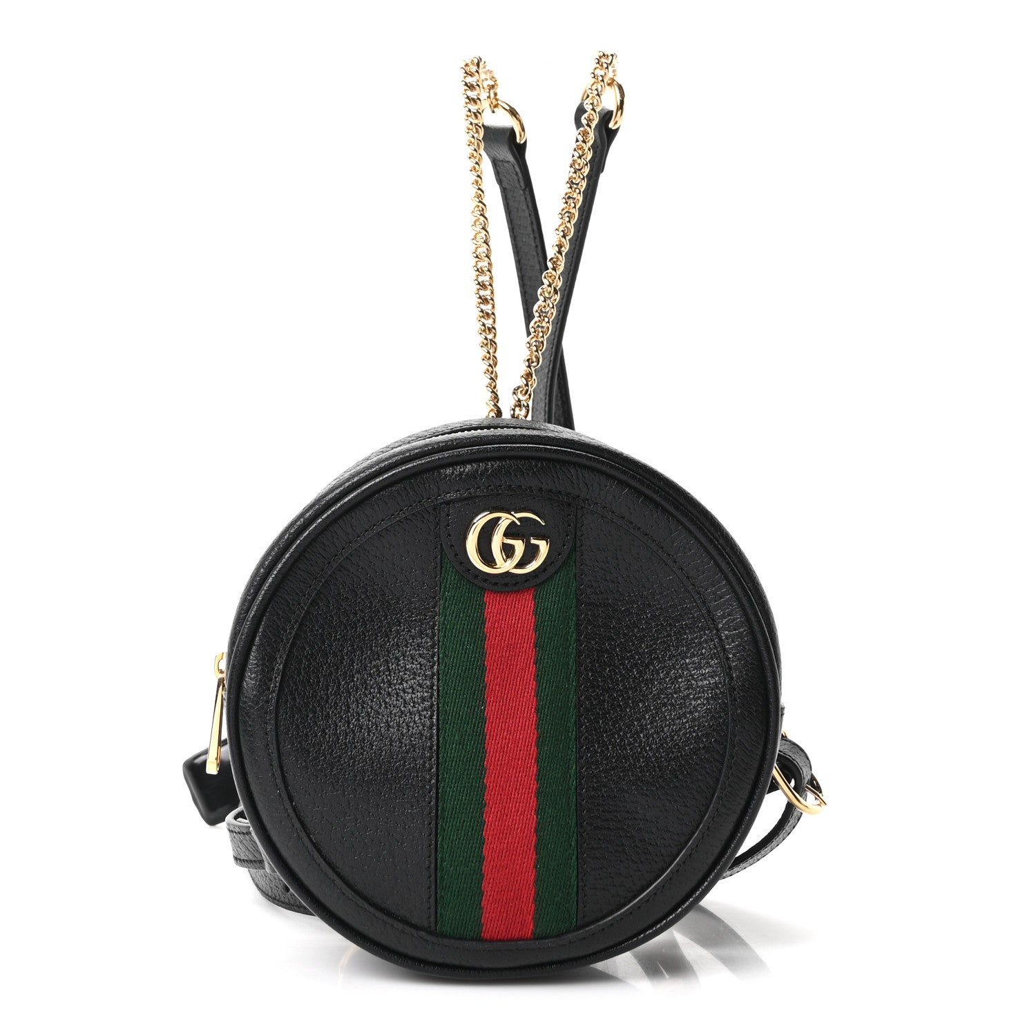 Gucci Grained Calfskin Web Mini Ophidia Round Backpack Black