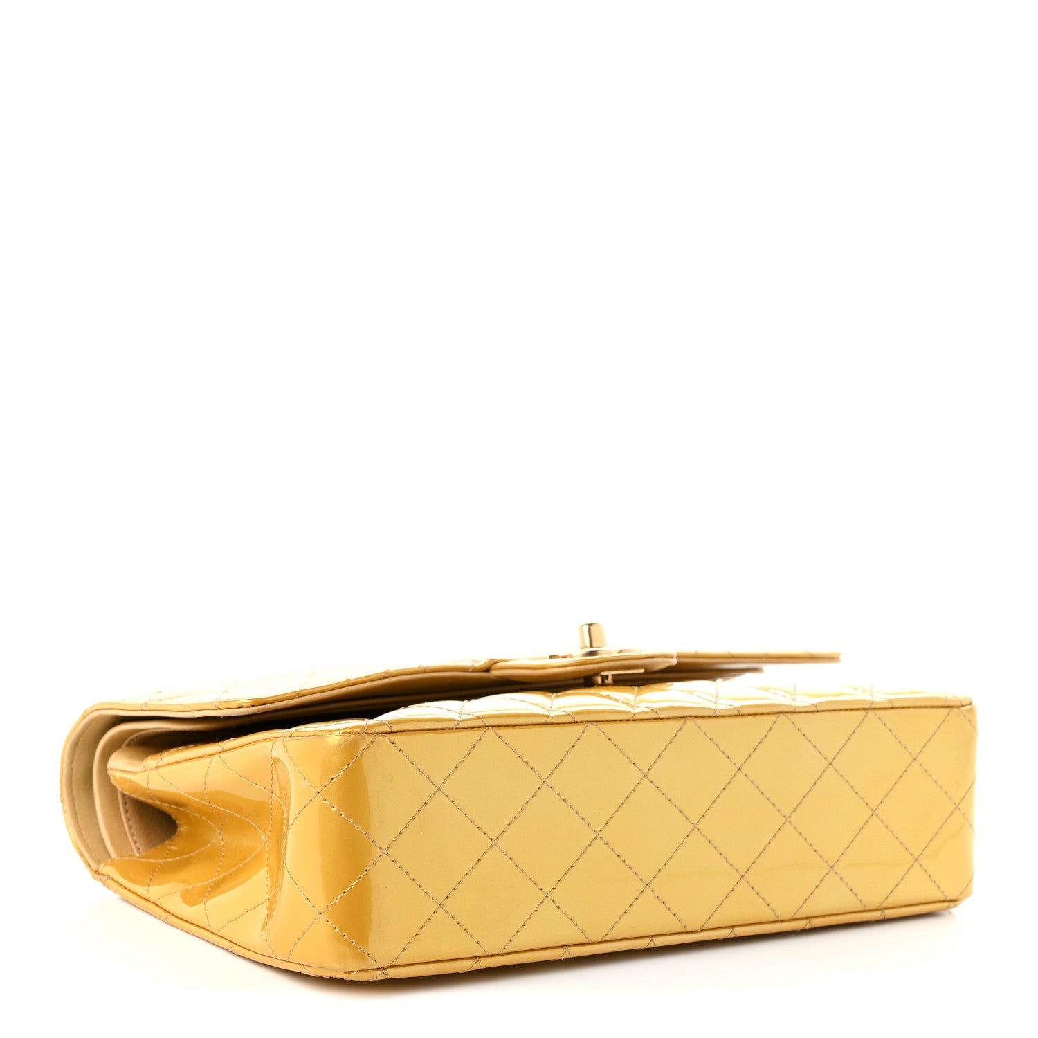 Chanel Metallic Patent Quilted Medium Double Flap Gold