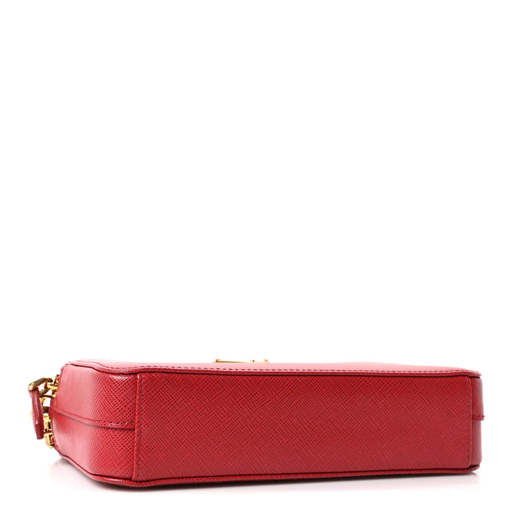 Prada Saffiano Lux Mini Double Zip Chain Crossbody Bag Fuoco