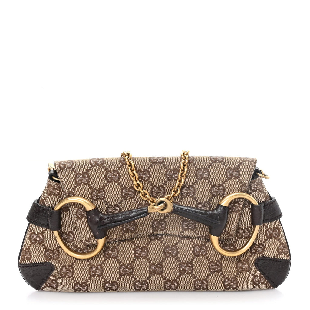 Gucci Monogram Horsebit Clutch Dark Brown