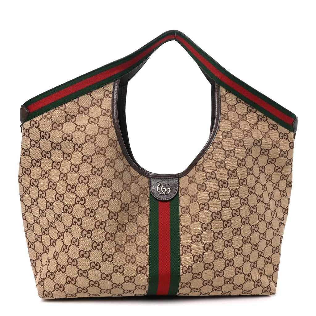 Gucci GG Monogram Web Large Giglio Tote Beige Brown