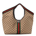 Gucci GG Monogram Web Large Giglio Tote Beige Brown