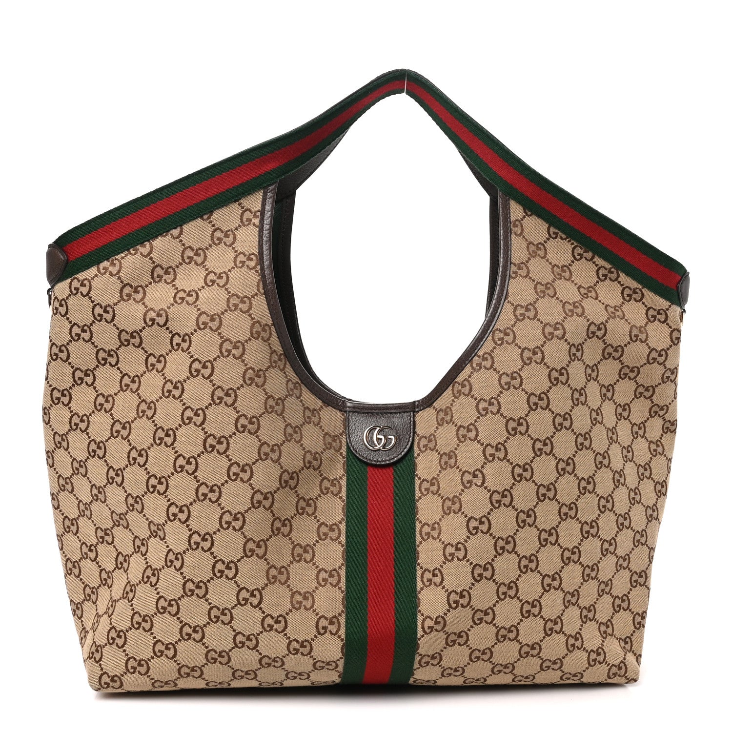 Gucci GG Monogram Web Large Giglio Tote Beige Brown