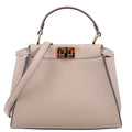 Fendi Vitello Seta Shiny Nappa Plexiglass Tortoise Mini Peekaboo Iconic Satchel Tortora