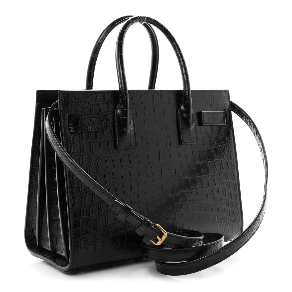 Saint Laurent Calfskin Crocodile Embossed Baby Sac De Jour Black