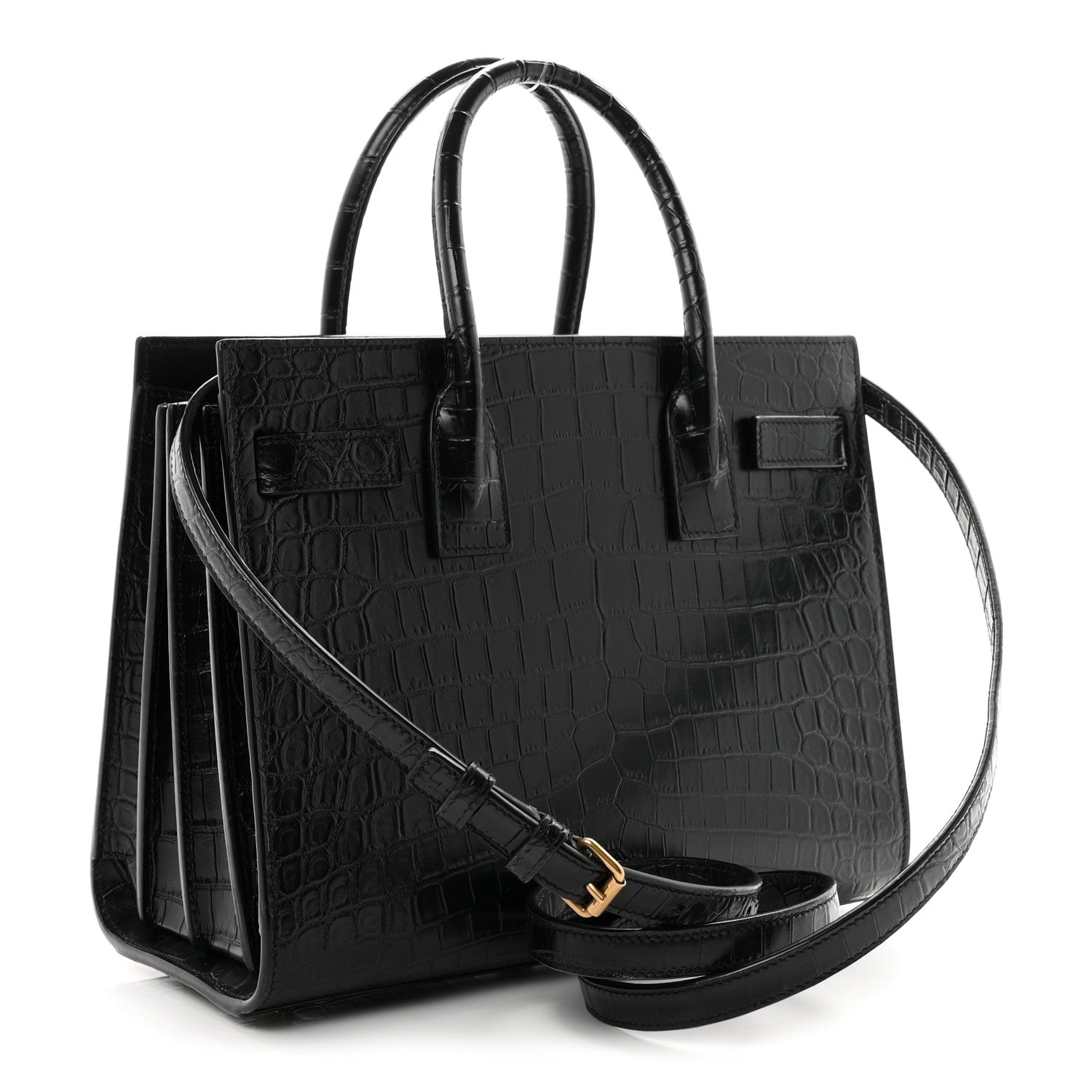 Saint Laurent Calfskin Crocodile Embossed Baby Sac De Jour Black