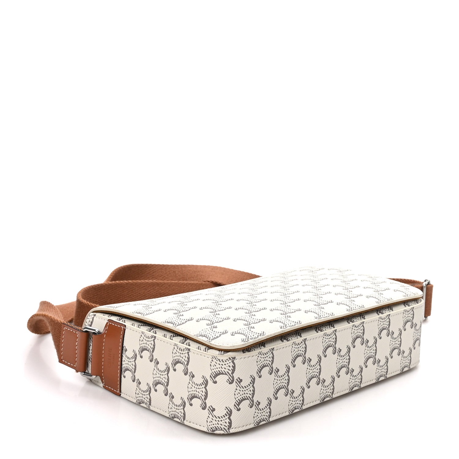 Celine Triomphe Canvas Calfskin Flap Messenger Bag Tan Ecru