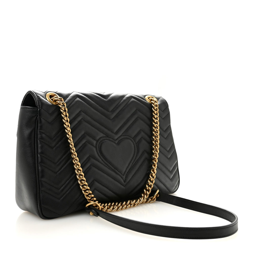 Gucci Calfskin Matelasse Medium GG Marmont Shoulder Bag Black