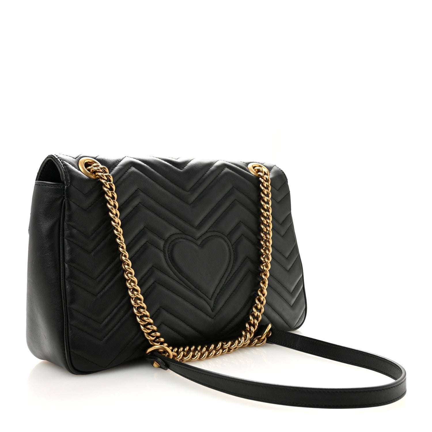 Gucci Calfskin Matelasse Medium GG Marmont Shoulder Bag Black