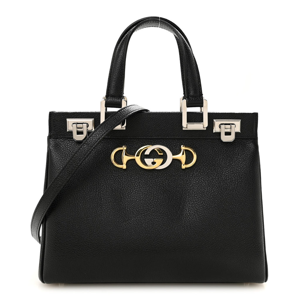 Gucci Grainy Calfskin Small Zumi Top Handle Bag Black
