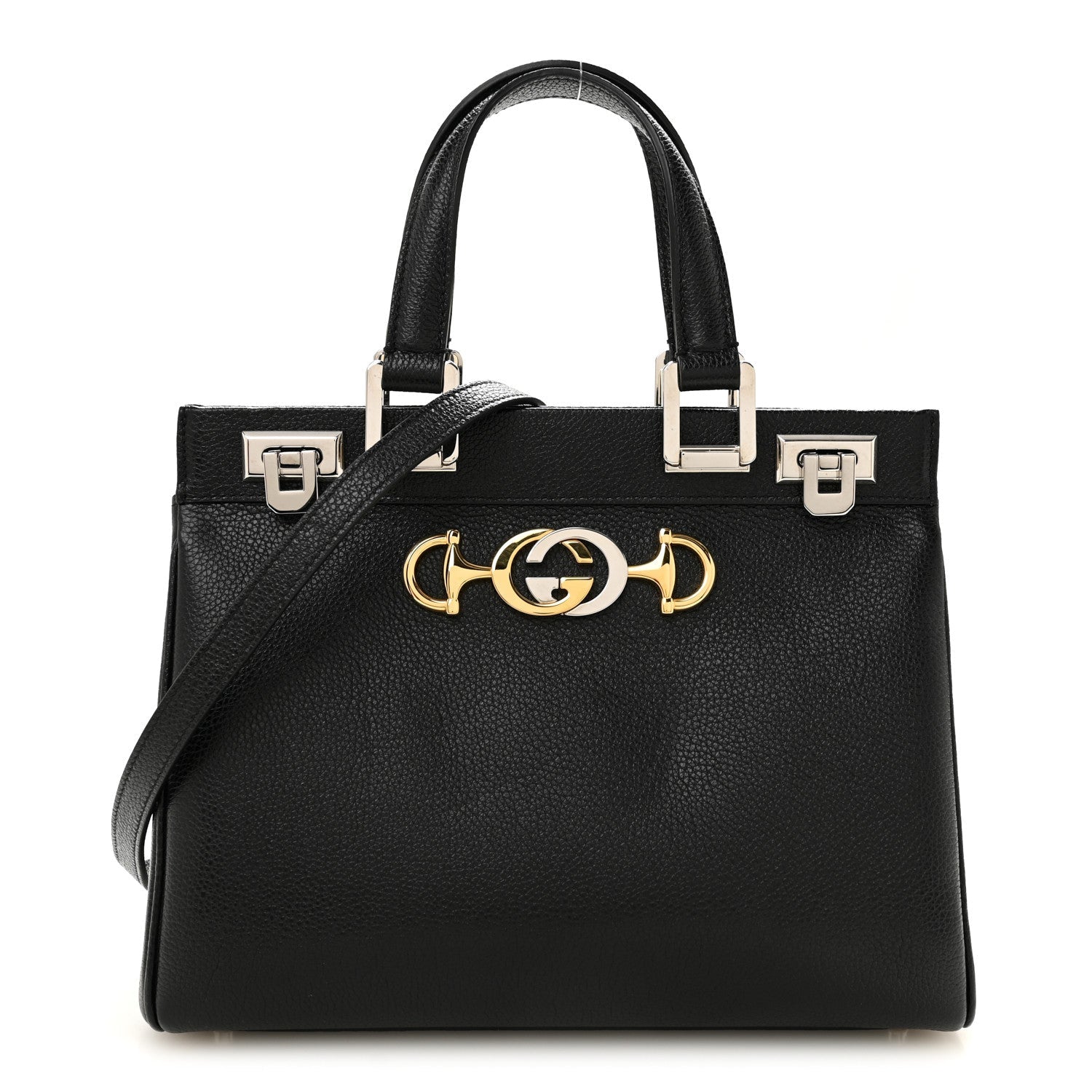 Gucci Grainy Calfskin Small Zumi Top Handle Bag Black