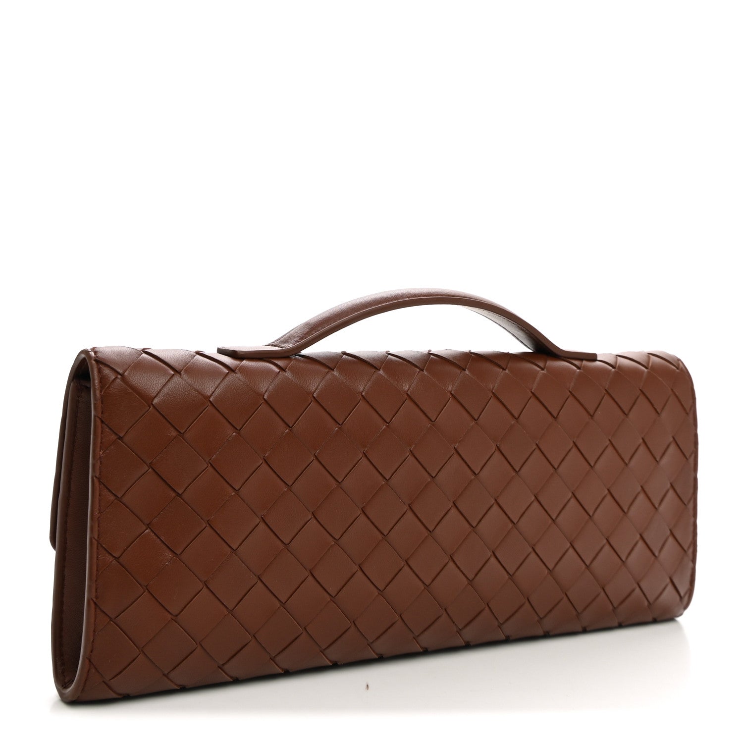Bottega Veneta Nappa Intrecciato Long Andiamo Top Handle Clutch Sapele