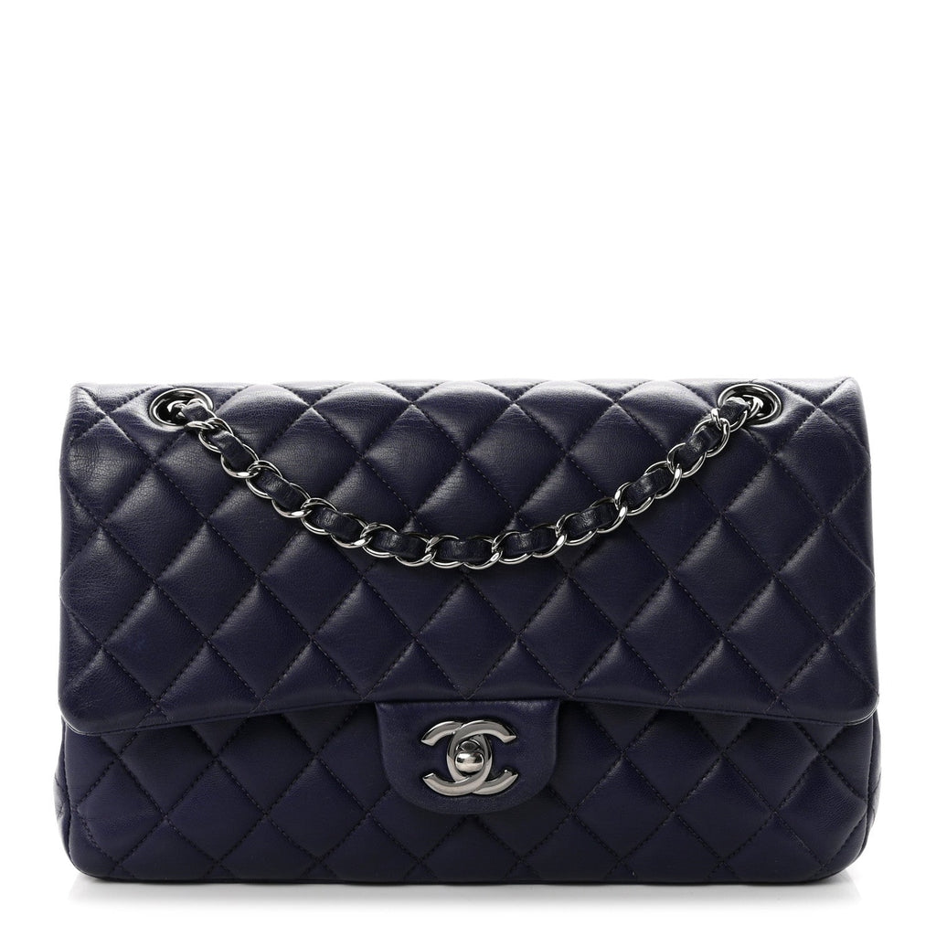 Chanel Lambskin Quilted Medium Double Flap Dark Purple