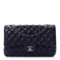 Chanel Lambskin Quilted Medium Double Flap Dark Purple
