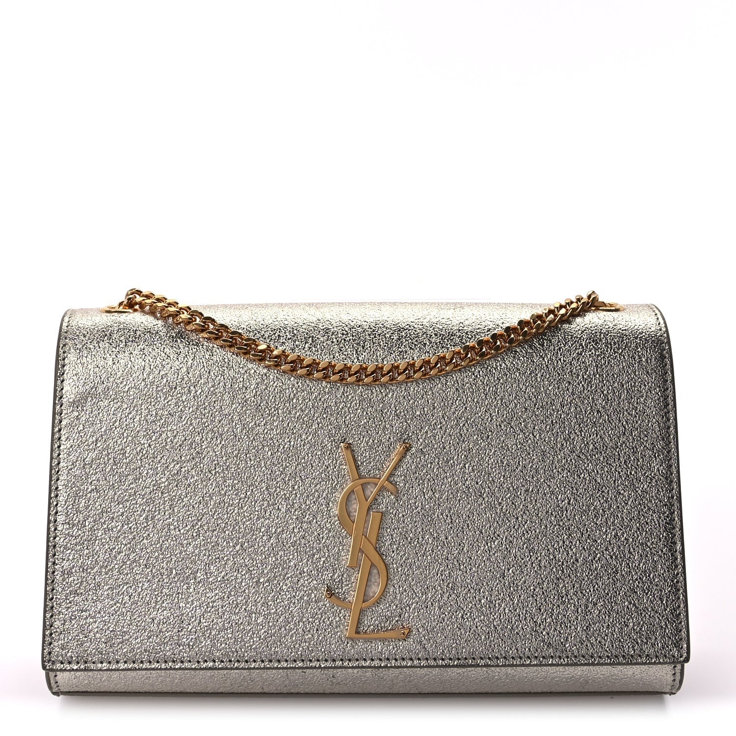 Saint Laurent Metallic Calfskin Medium Classic Monogram Kate Satchel Pale Gold
