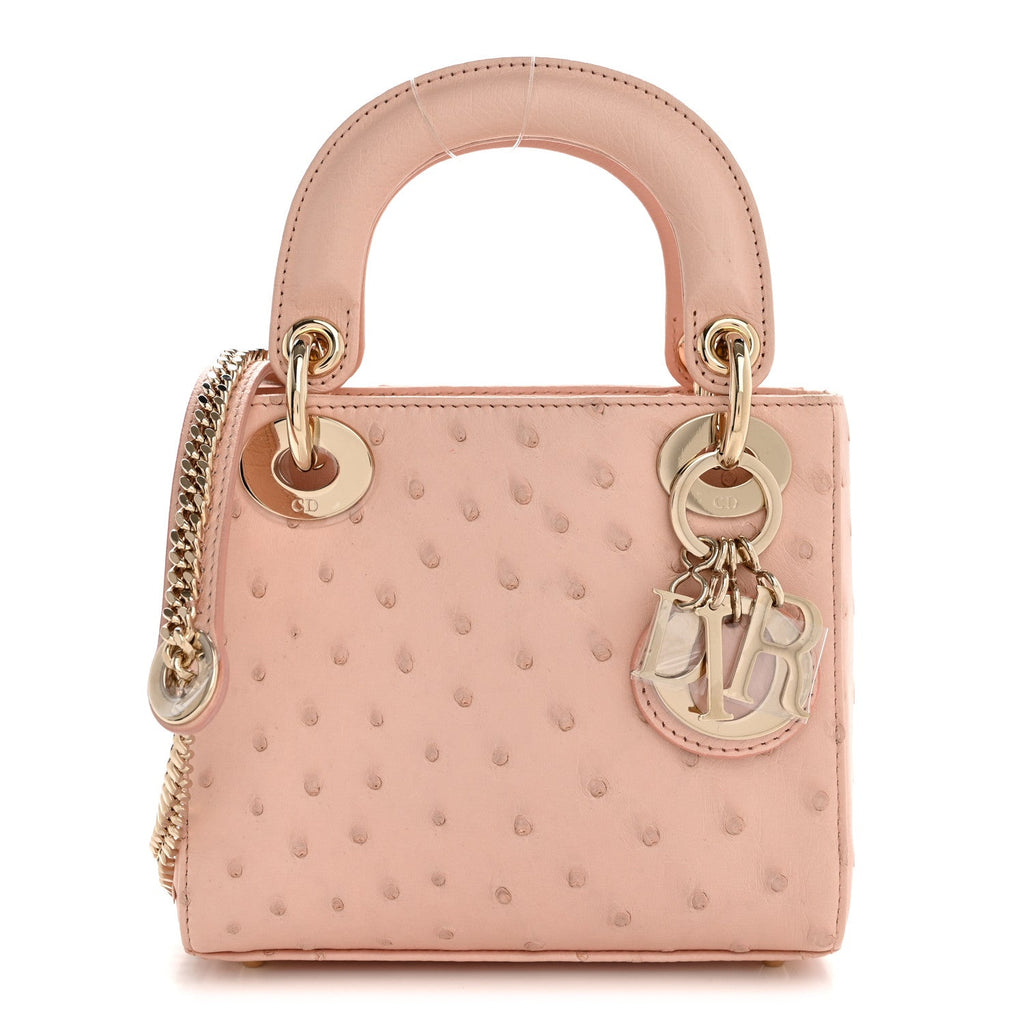 Dior Ostrich Mini Lady Dior Light Pink