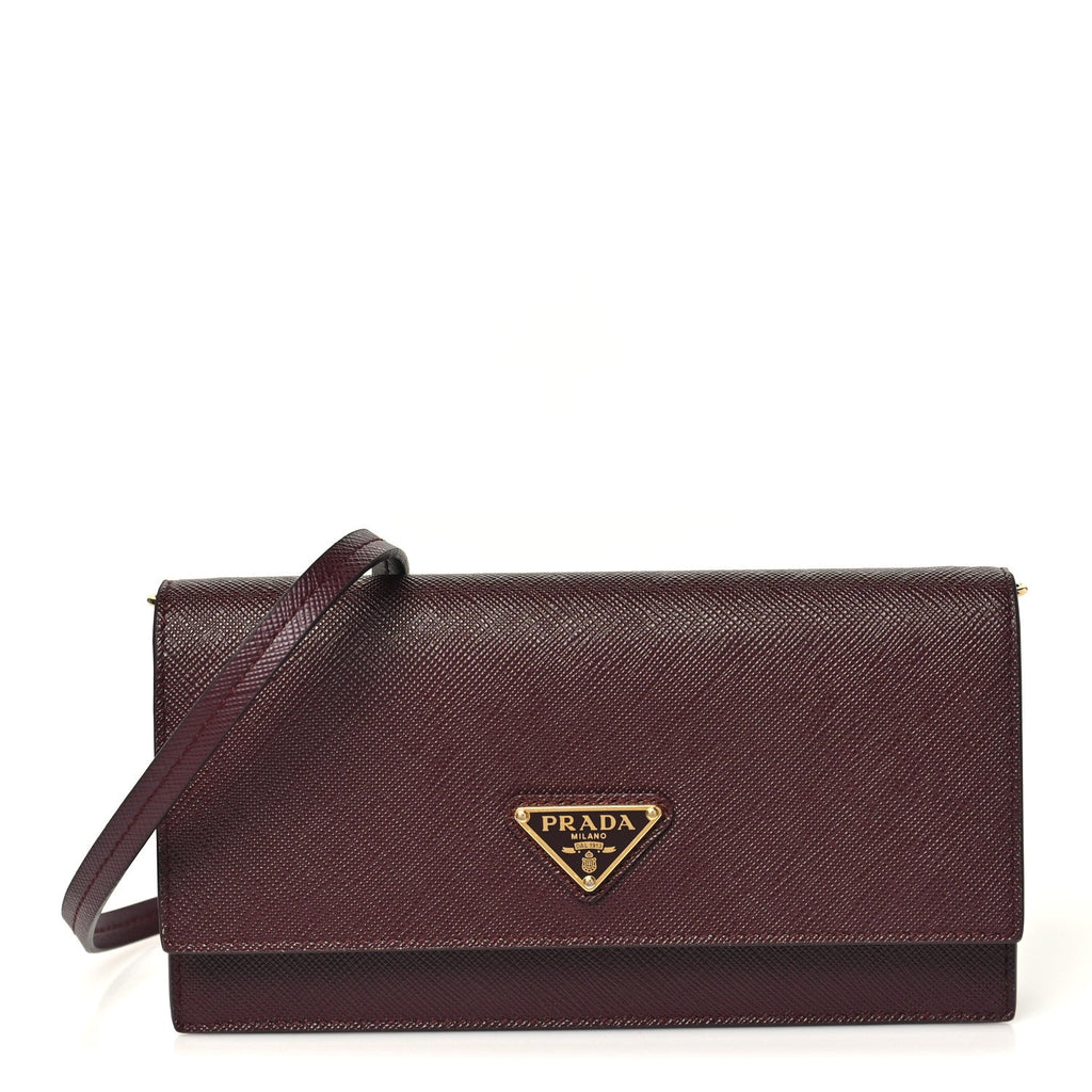 Prada Saffiano Metal Triangle Logo Mini Bag Bordeaux