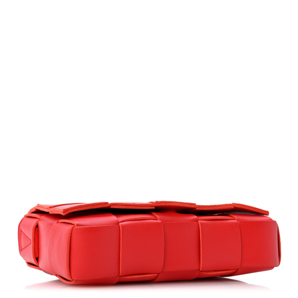 Bottega Veneta Lambskin Maxi Intrecciato Small Cassette Crossbody Bag Redstone