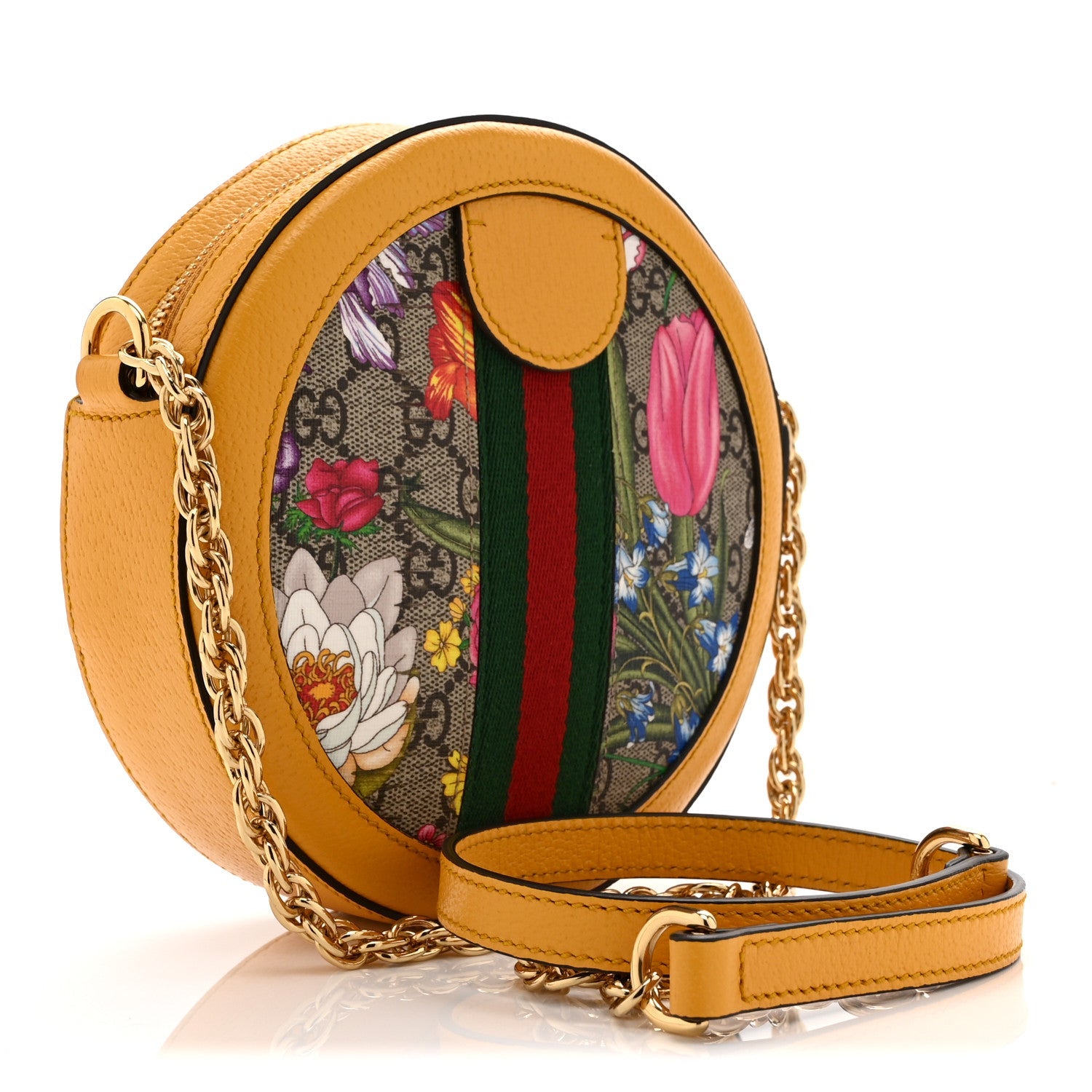 Gucci GG Supreme Monogram Flora Web Mini Ophidia Round Shoulder Bag Beige Multicolor Crop