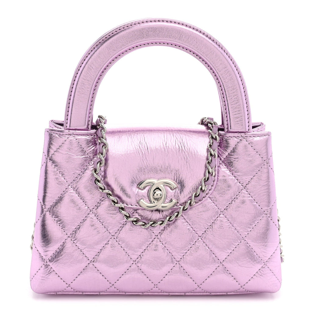 Chanel Metallic Aged Calfskin Quilted Nano Kelly Shopper Pink