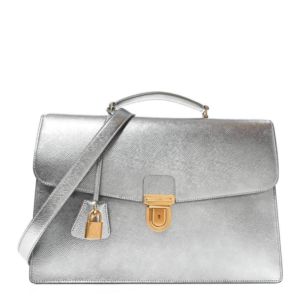Celine Grained Calfskin Cartable Medium Briefcase Silver