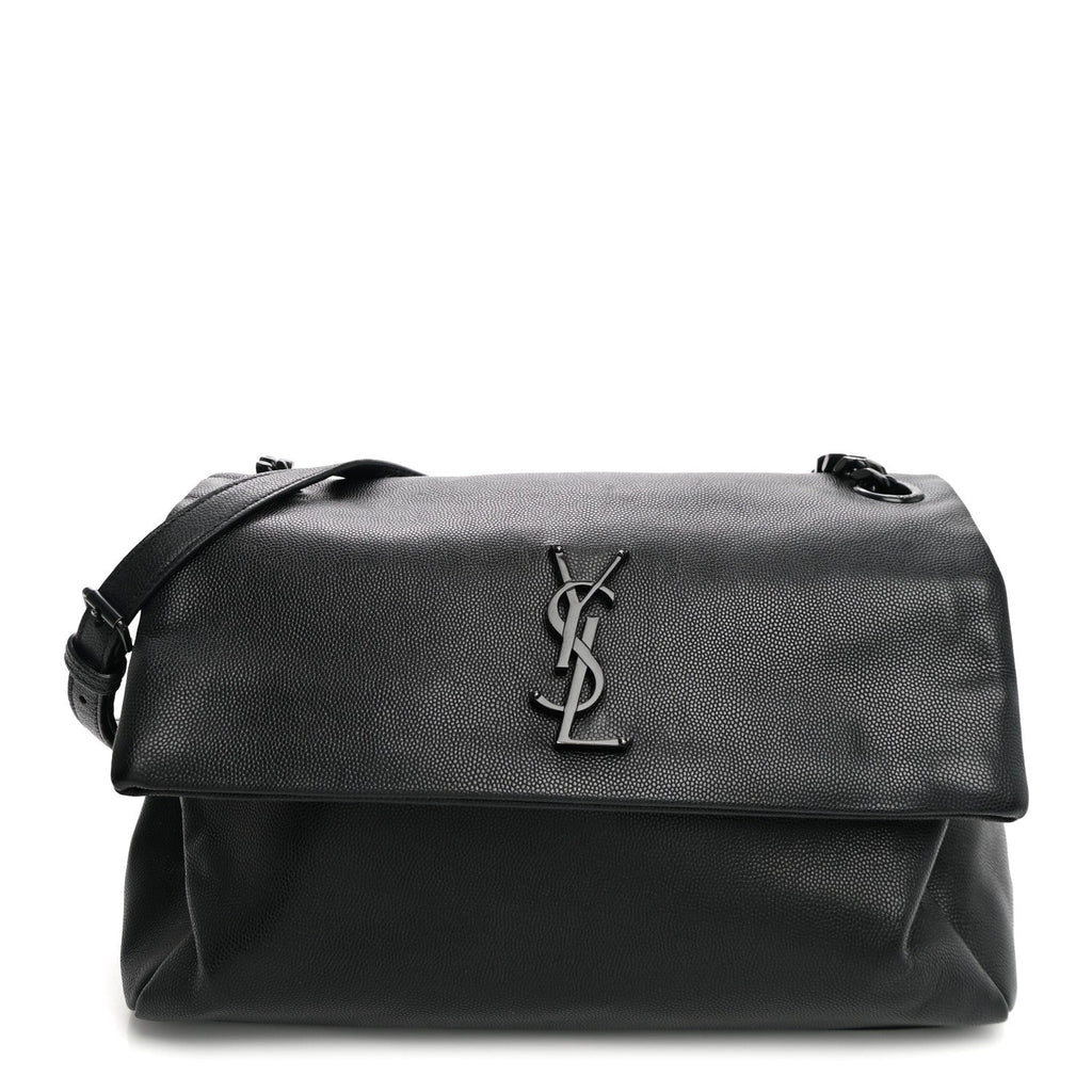 Saint Laurent Grain De Poudre Medium West Hollywood Monogram Fold-Over Black