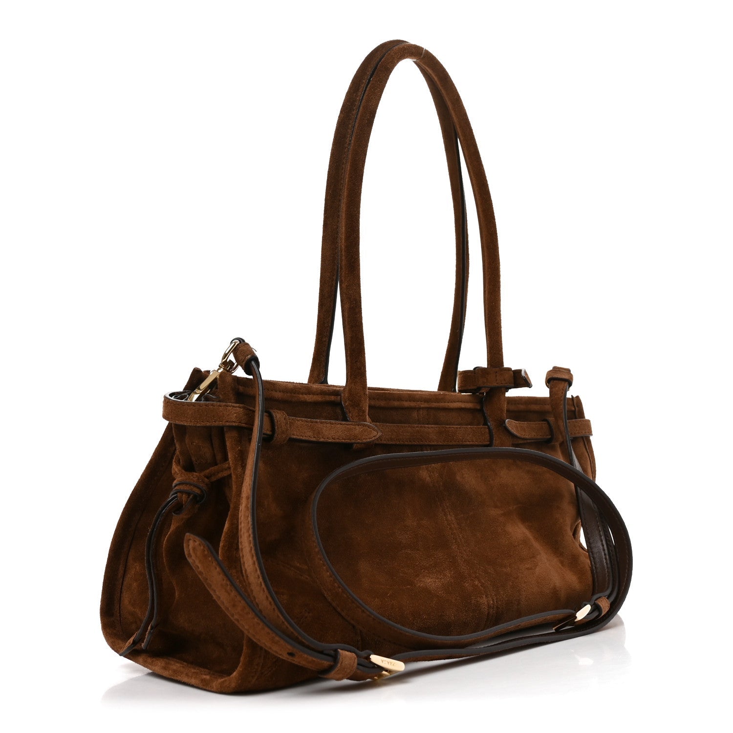 Prada Suede Triangle Medium Bonnie Shoulder Bag Cacao