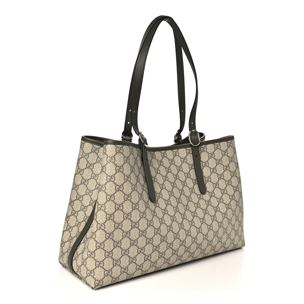 Gucci GG Supreme Monogram Emblem Large Tote Bag Beige Green