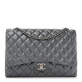 Chanel Metallic Lambskin Quilted Maxi Double Flap Pewter