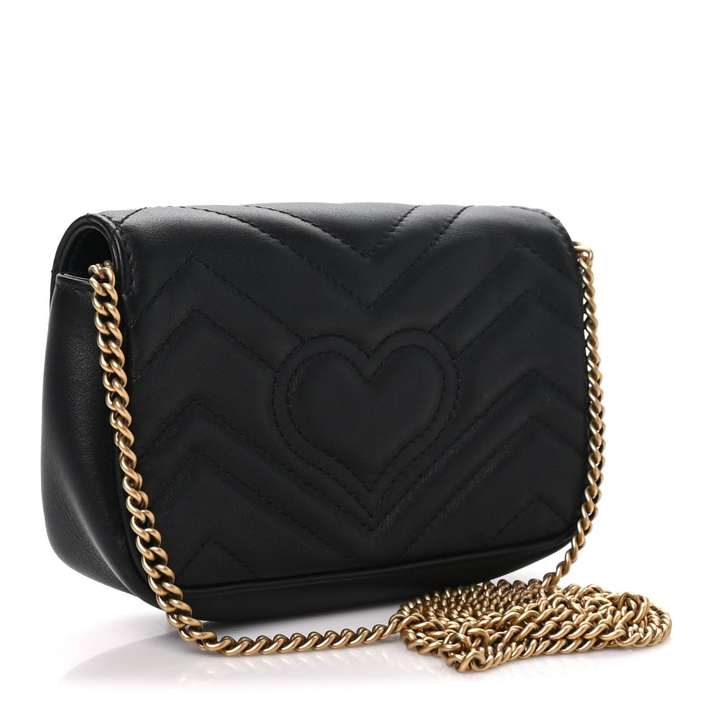 Gucci Calfskin Matelasse Super Mini GG Marmont Shoulder Bag Black
