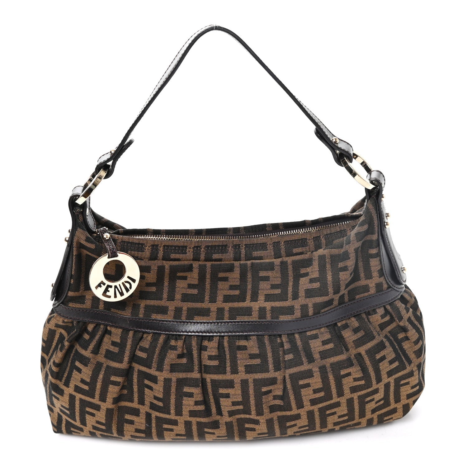 Fendi Zucca Cuoio Lucido Chef Hobo Tobacco Moro