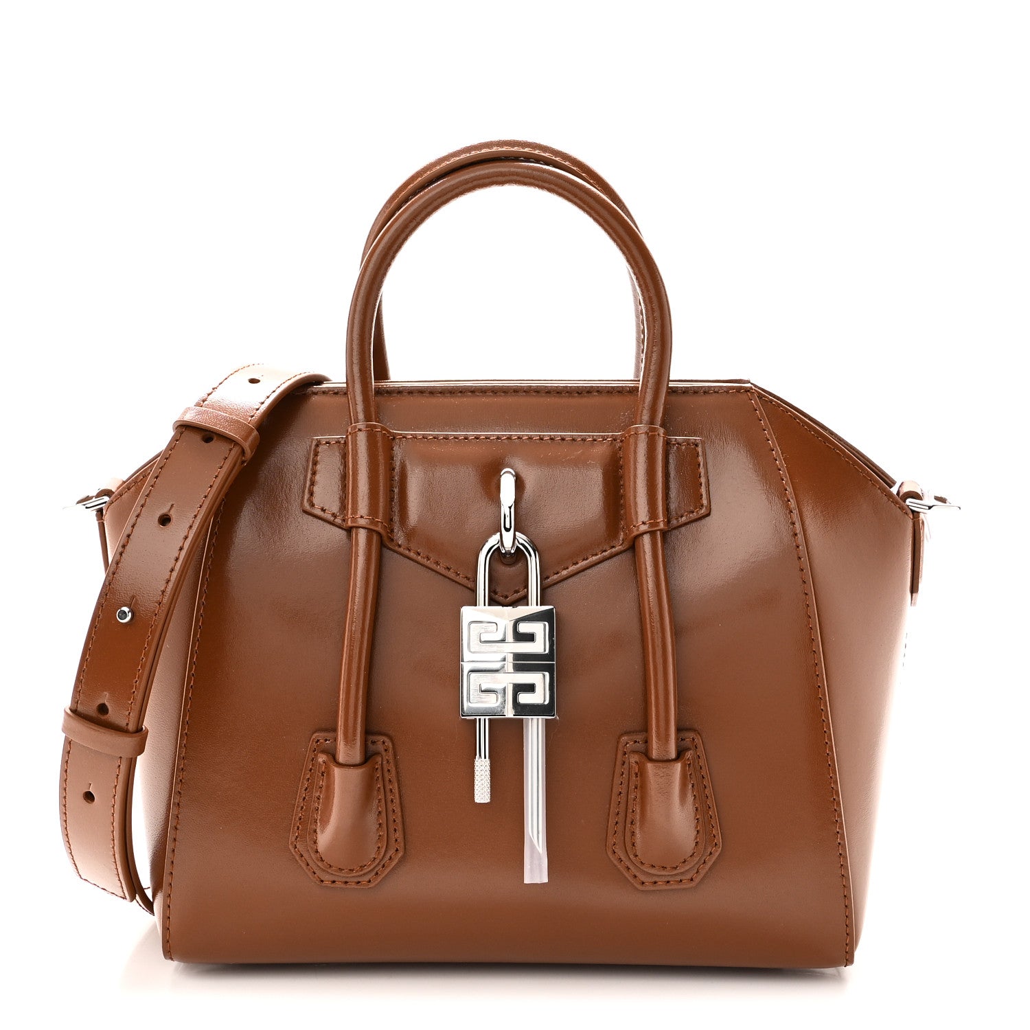 Givenchy Box Calfskin Mini Lock Antigona Shoulder Bag Beige Chestnut