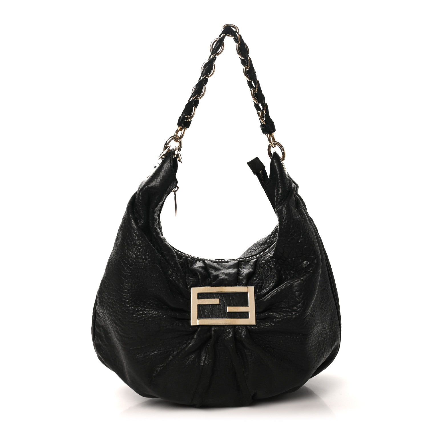 Fendi Crinkled Lambskin Mia Hobo Black