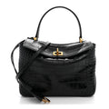 Balenciaga Shiny Calfskin Crocodile Embossed Mini Rodeo Top Handle Handbag Black
