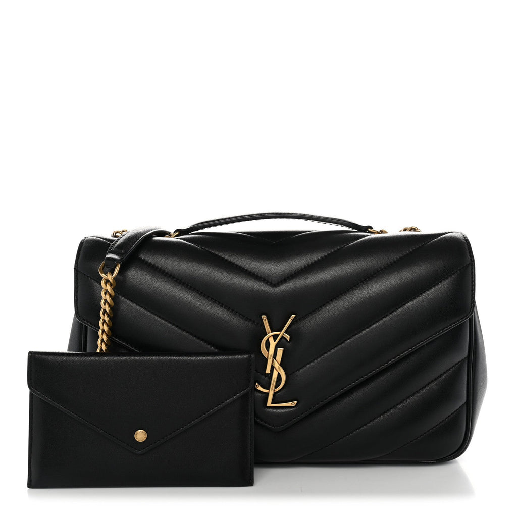 Saint Laurent Lambskin Chevron Quilted Medium Loulou Black