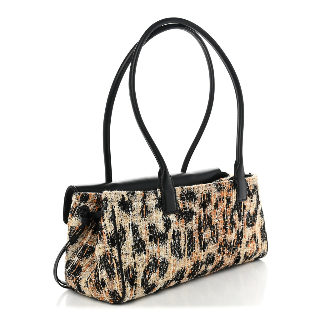 Chanel Calfskin Tweed Mixed Fibers Leopard Print Urban Essentials Small Shopping Bag Brown Black White
