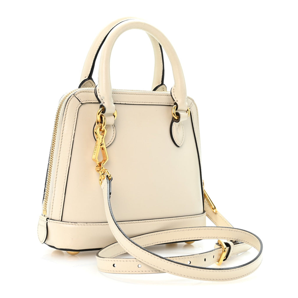 Gucci Boarded Plutone Calfskin Mini Horsebit 1955 Top Handle Bag Mystic White