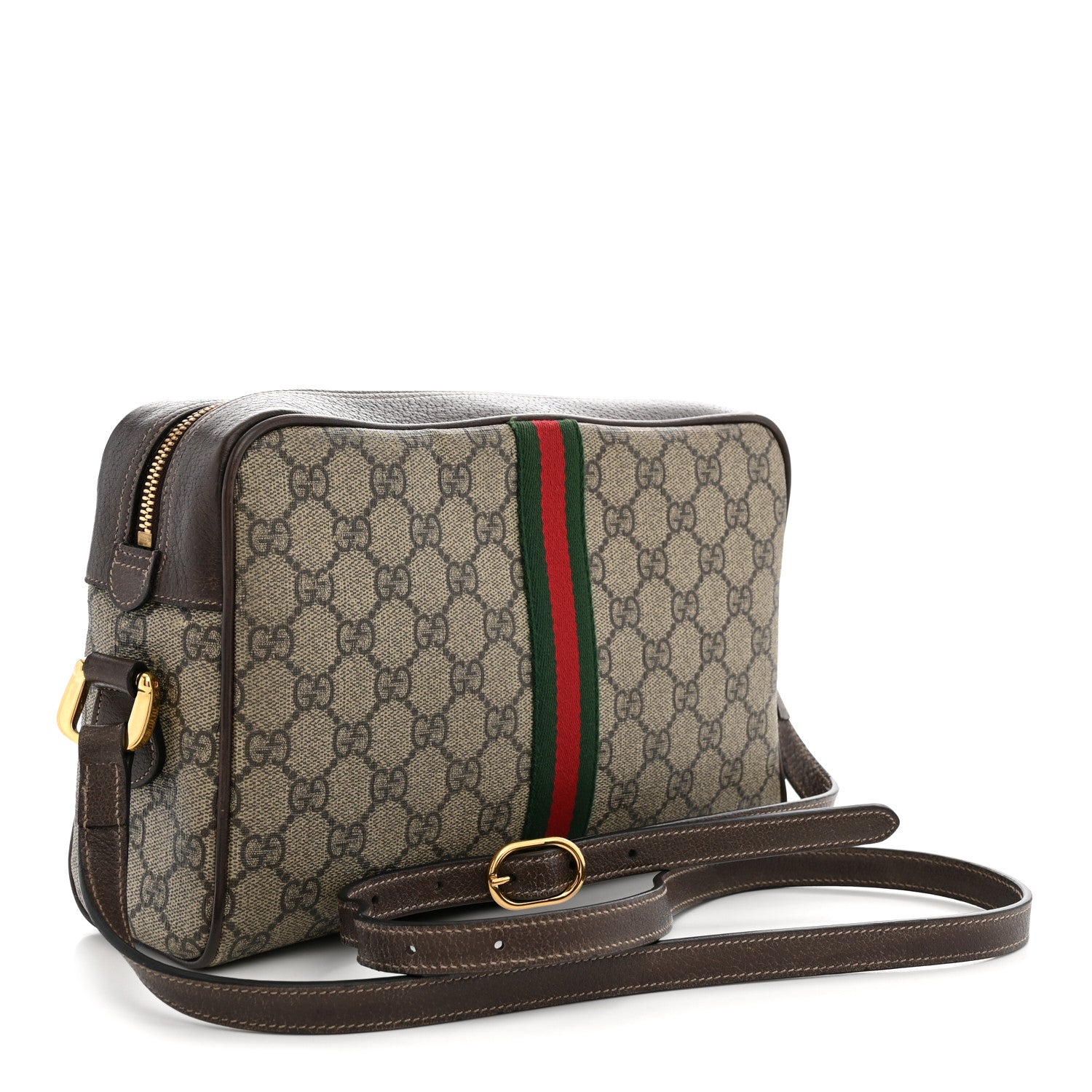 Gucci GG Supreme Monogram Web Small Ophidia Shoulder Bag Brown