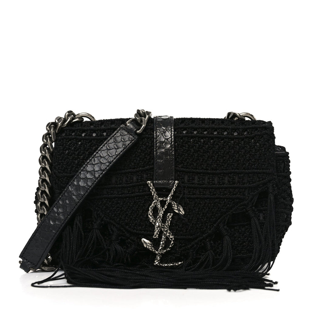 Saint Laurent Calfskin Crochet Baby Monogram Chain Satchel Black
